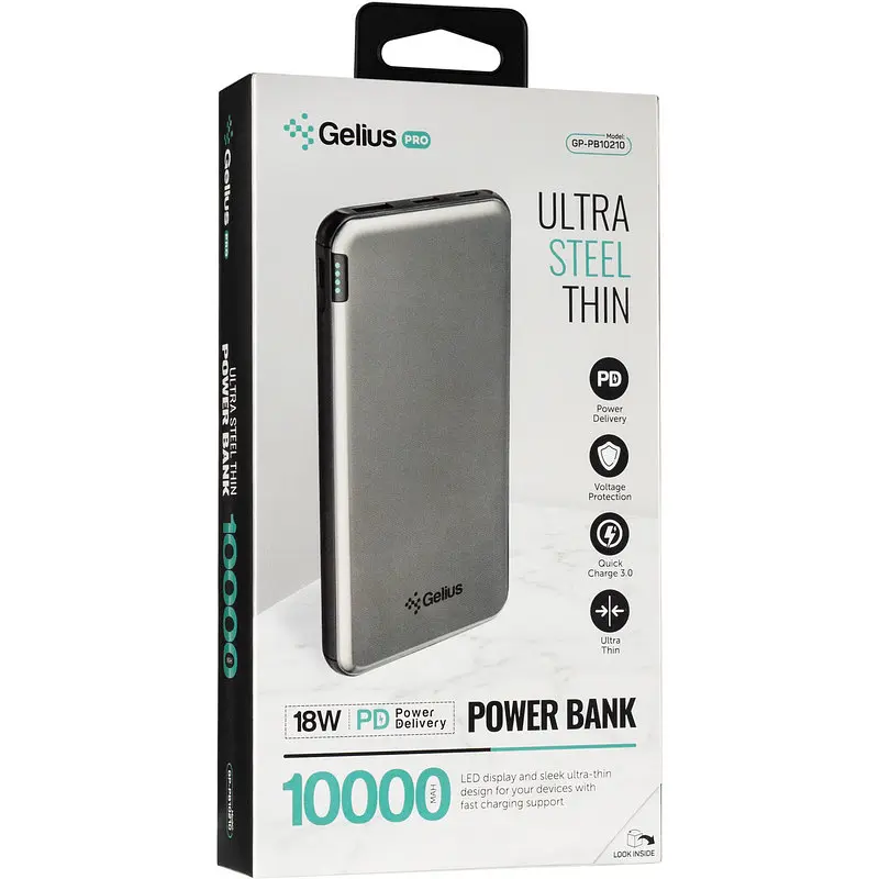 Портативна батарея Powerbank Gelius Pro UltraThinSteel GP-PB10-210 10000mAh Silver - фото 6