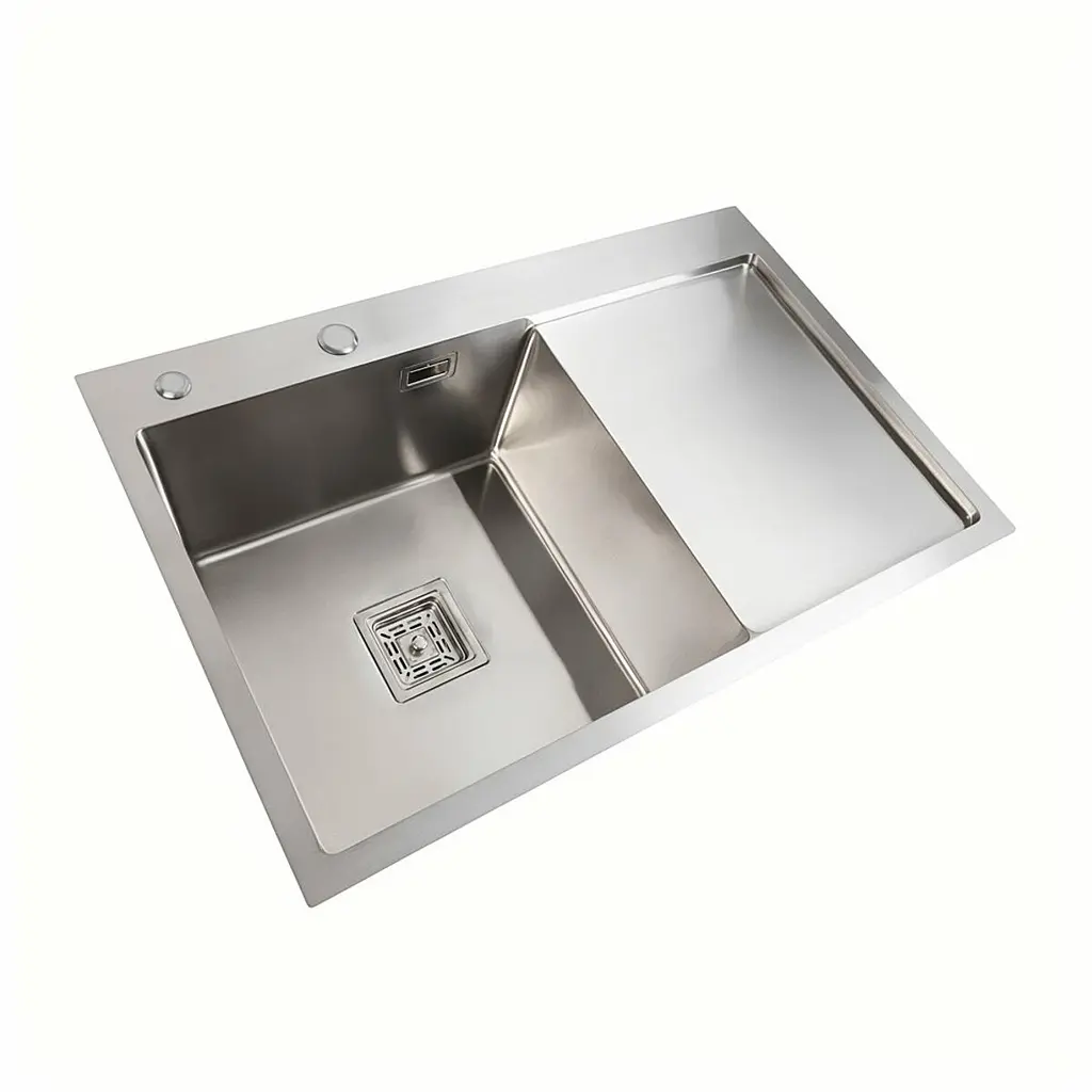 Кухонна мийка Platinum Handmade нержавійка 78x50B L (два отвори ,квадратний сифон 3.0/1.0), Нержавіюча сталь - фото 2