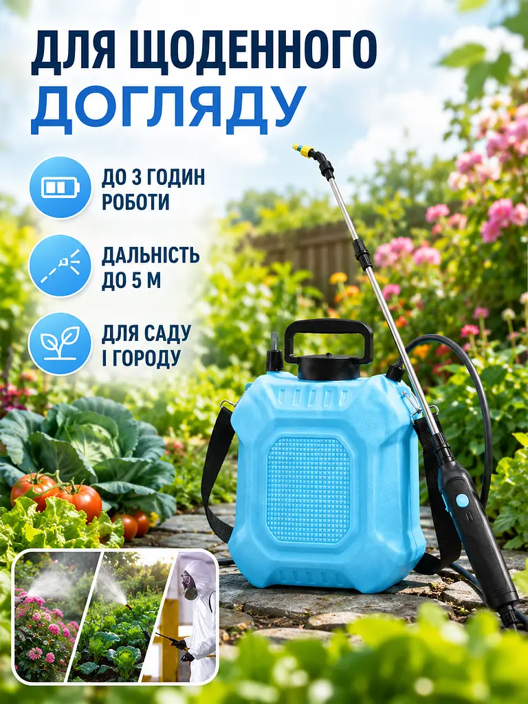 Акумуляторний обприскувач 8 л з телескопічною штангою та USB-заряджанням блакитний (49676087) - фото 8