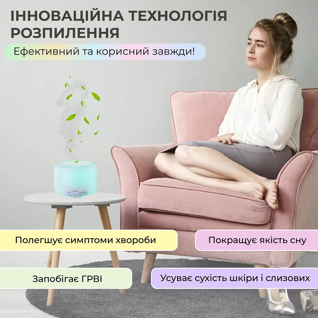 Зволожувач повітря No Brand 500 мл з LED-підсвіткою на 2 кольори та пультом - фото 5