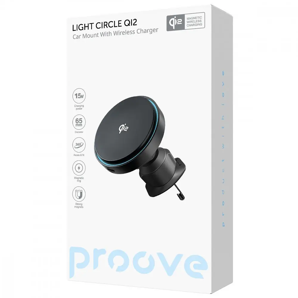 Автомобільний тримач з Бездротовим ЗП Proove Light Circle Qi2 15W - фото 2