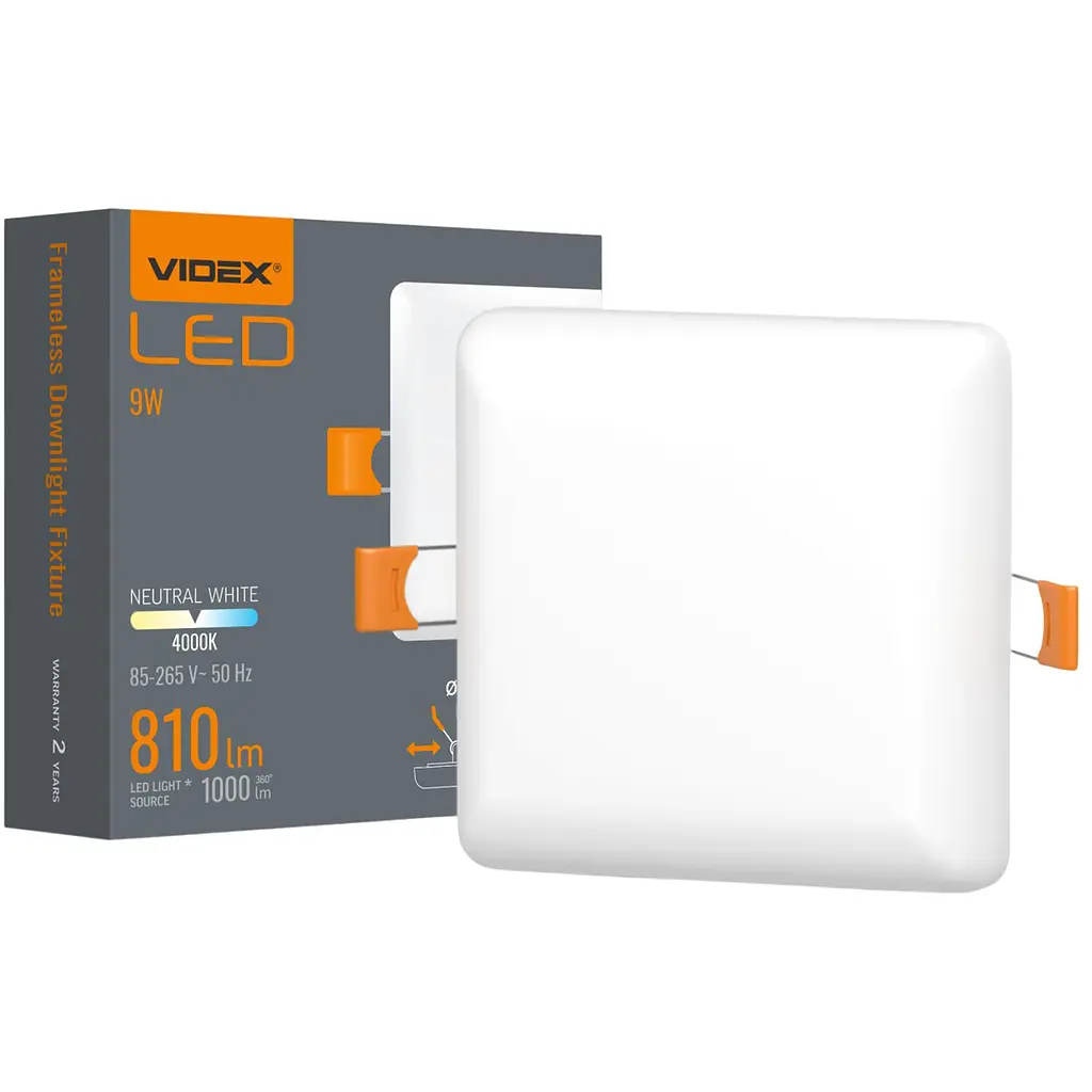 LED світильник Videx безрамковий квадратний 9W 4000K 220V (VLE-DLFS-094) - фото 2