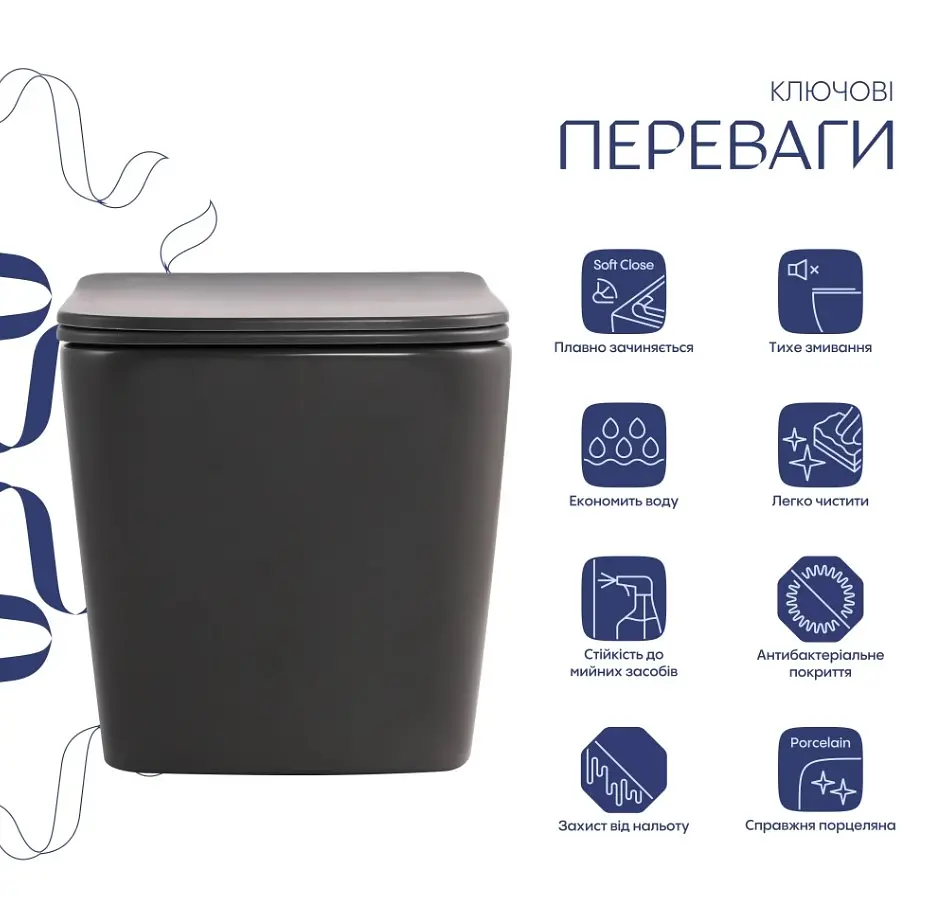 Унітаз підвісний Qtap Tern Ultra Quiet, з сидінням Slim Duroplast/ Soft-close/ Quick relase QT17332303ASAN - фото 2