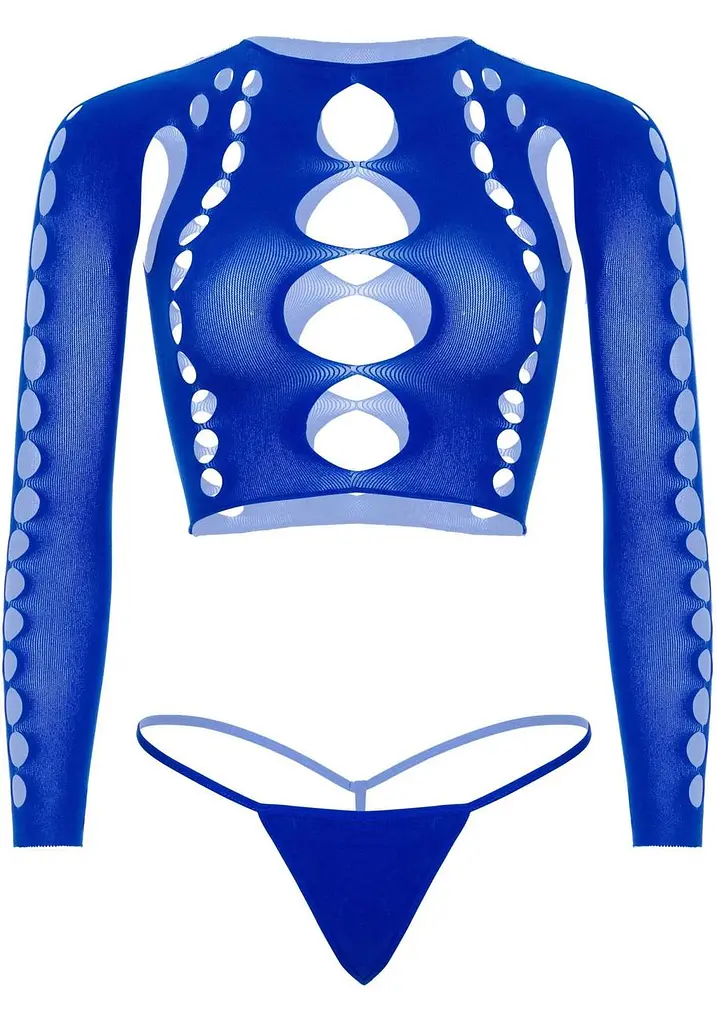 Комплект Leg Avenue Long sleeve crop top & string Royal Blue One Size - фото 3