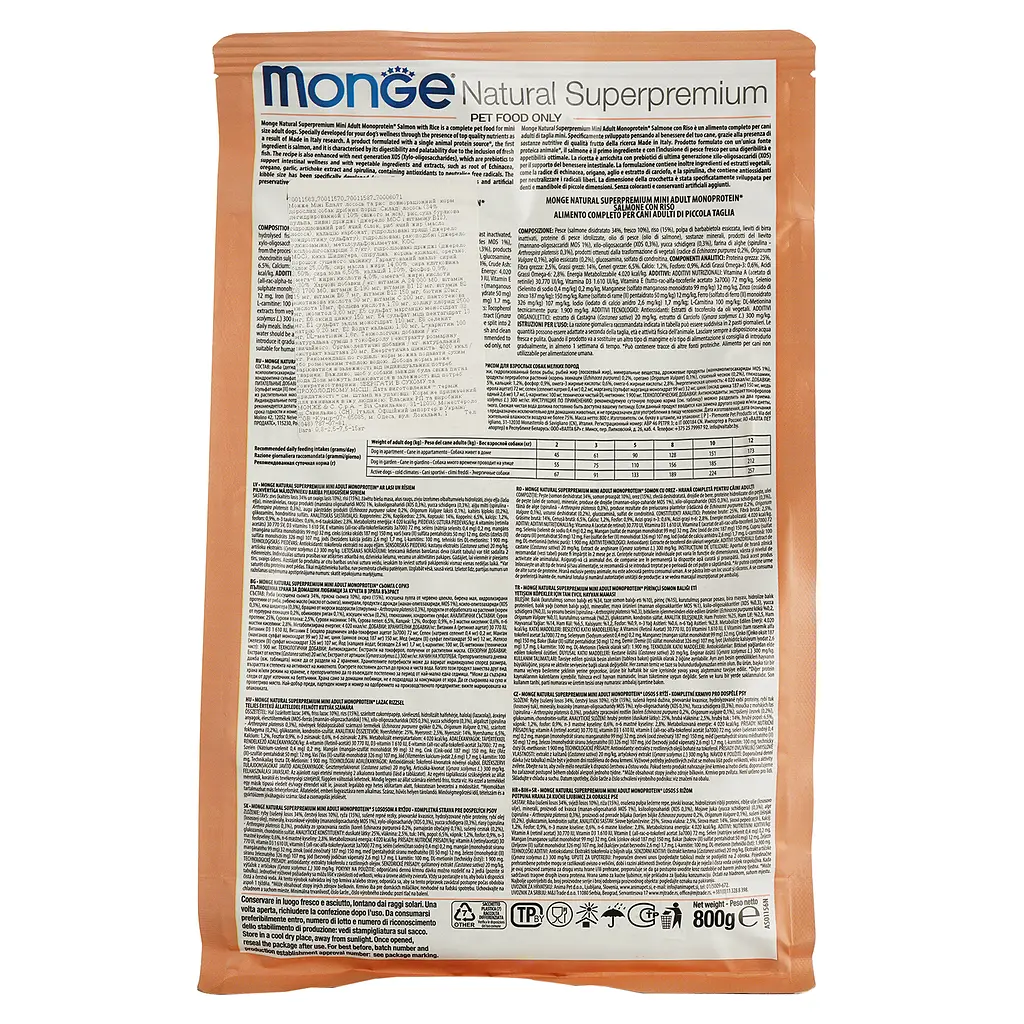 Сухий корм Monge Dog Mini Adult, для дорослих собак маленьких порід, лосось з рисом, 800 г - фото 4