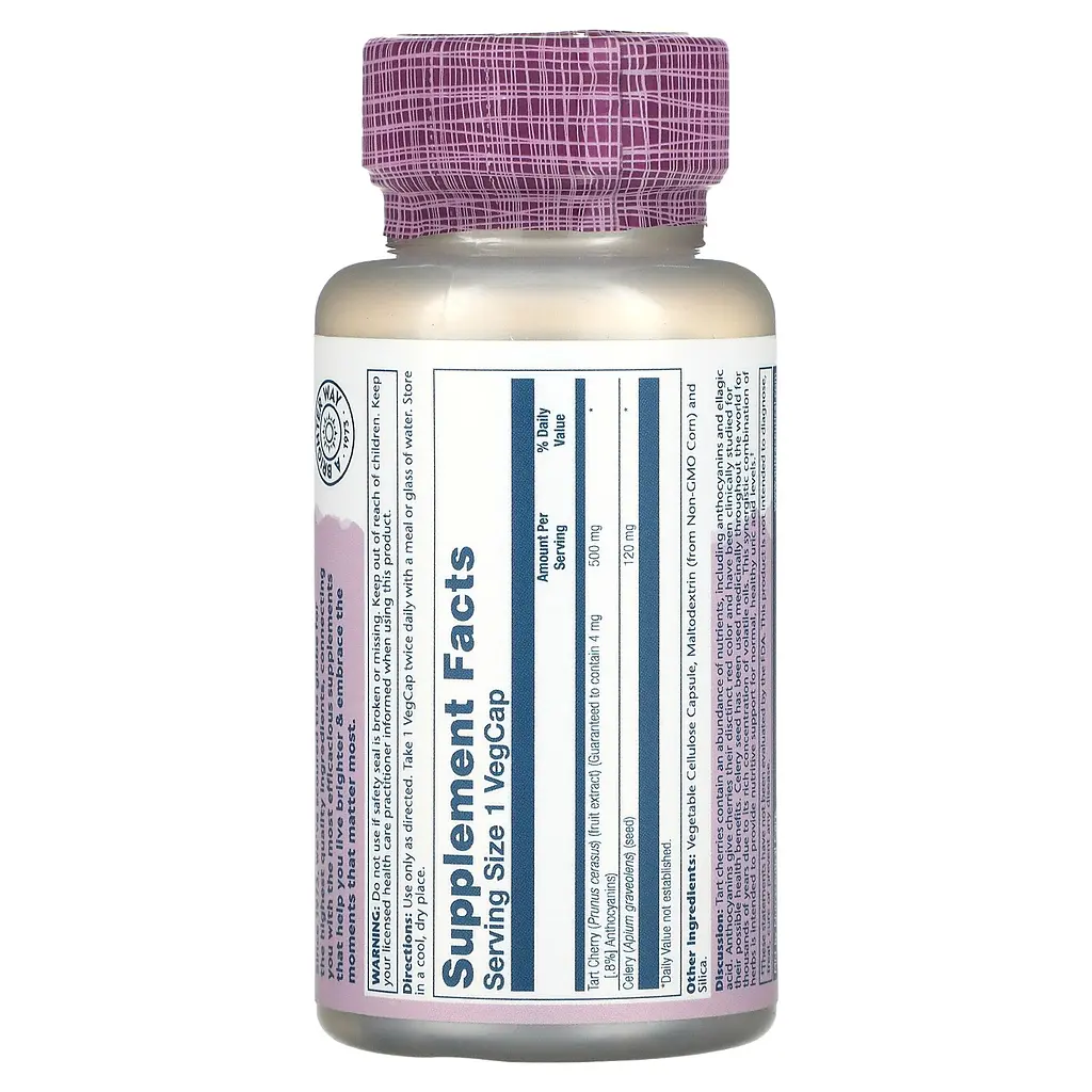 Екстракт вишні і насіння селери Solaray Tart Cherry Celery Seed 620 мг 60 вегетаріанських капсул - фото 2