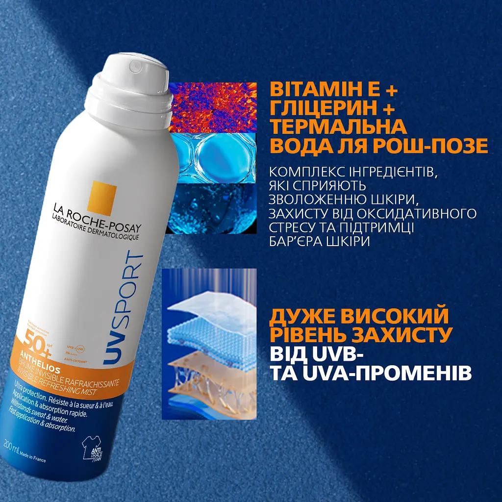 Набір La Roche-Posay: невидимий освіжаючий сонцезахисний спрей-міст для обличчя та тіла SPF 50+ 200 мл + сироватка-концентрат інтенсивної дії для корекції зморшок та відновлення пружності чутливої шкіри 10 мл + косметичка La Roche-Posay - фото 5