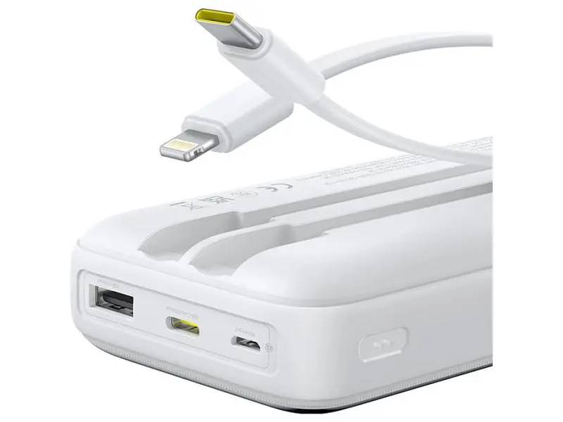 Зовнішній акумулятор (Power Bank) BASEUS Lipow Built-In Lightning/USB-C 20000mAh White (P10079102213-00) - фото 4