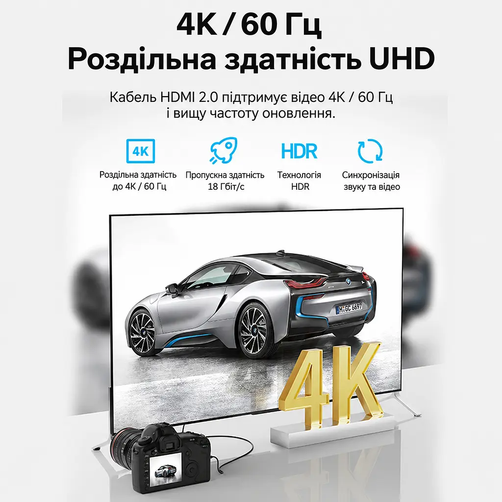 Видеокабель Vention AGIBF Micro HDMI - HDMI 4K 60 Гц 1 м чёрный (AGIBF) - фото 3