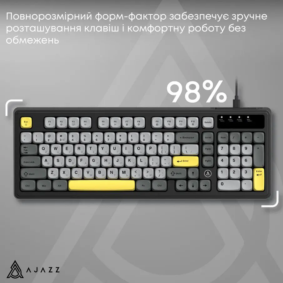 Клавиатура игровая проводная Ajazz AF-BGY-98 USB Black-Gray-Yellow - фото 7