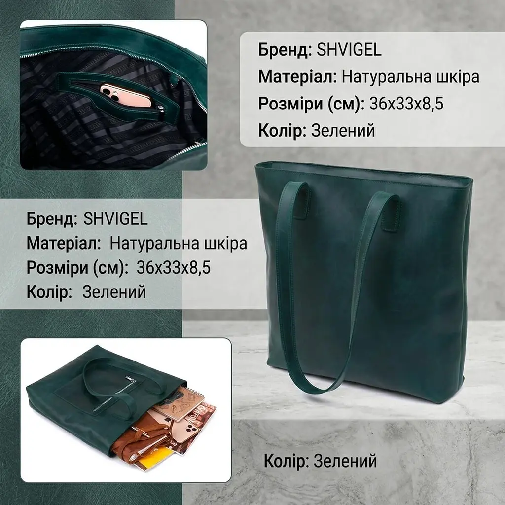 Шкіряна вінтажна сумка жіноча Shvigel 16351 зелена - фото 3