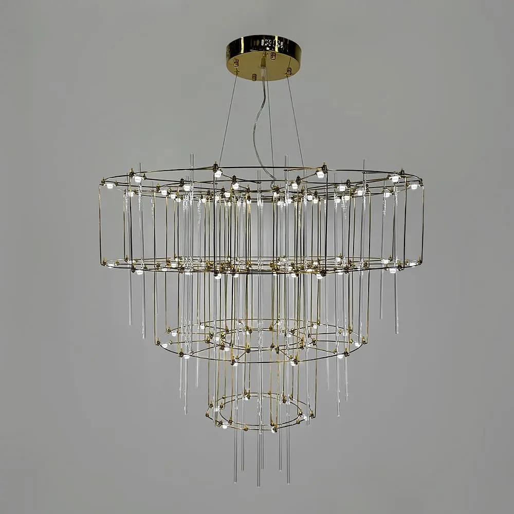 Невесомая золотая трехъярусная люстра Ø 80 см Ст. MJ205-800 Titanium | Line F - фото 8