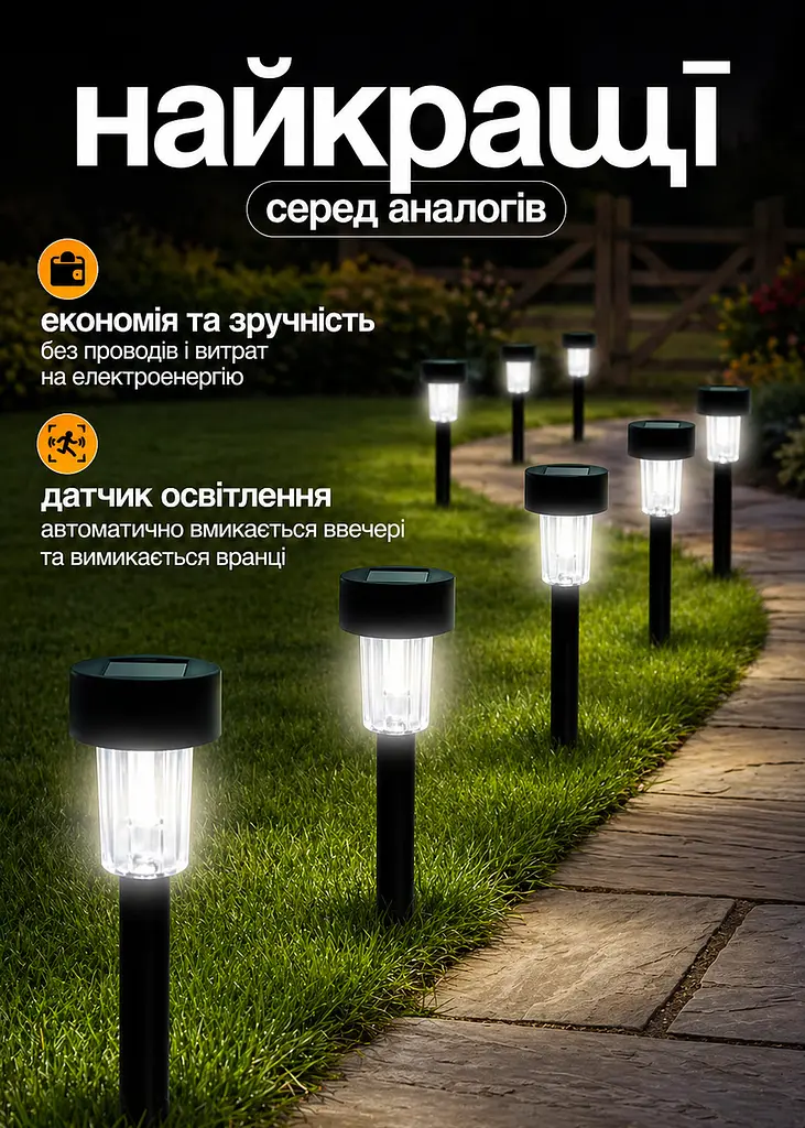 Садові світильники на сонячній батареї 6 шт пластикові біле світло 30 см (49675868) - фото 3