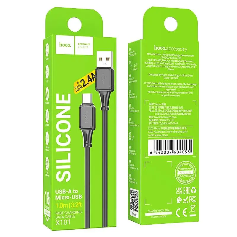 Кабель Hoco Micro USB Assistant silicone charging data cable X101 1 м 2.4A - фото 2