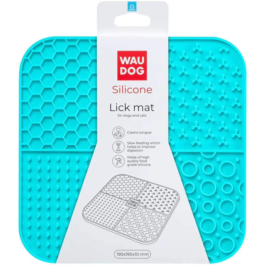 Миска-килимок для собак та котів Waudog Silicone для злизування 190х190х10 мм блакитний - фото 3