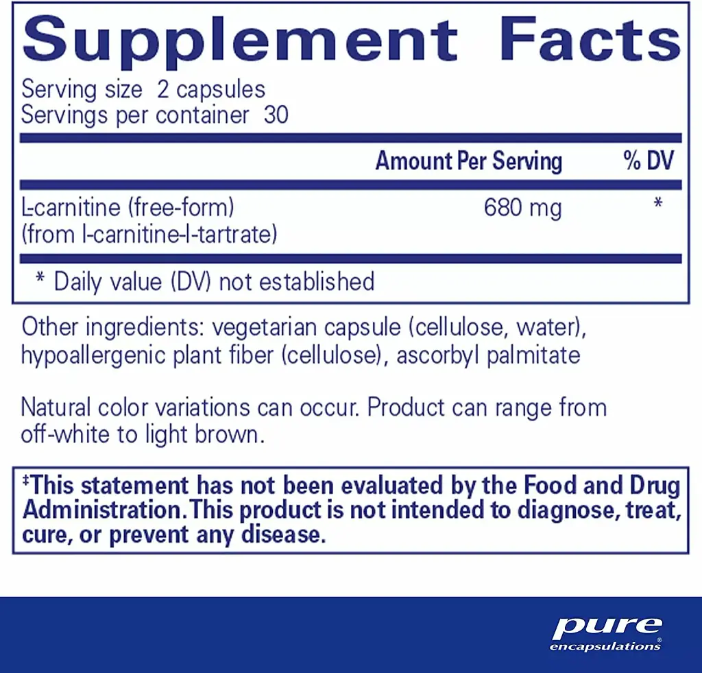 L-карнитин Pure Encapsulations l-Carnitine 60 капсул - фото 2