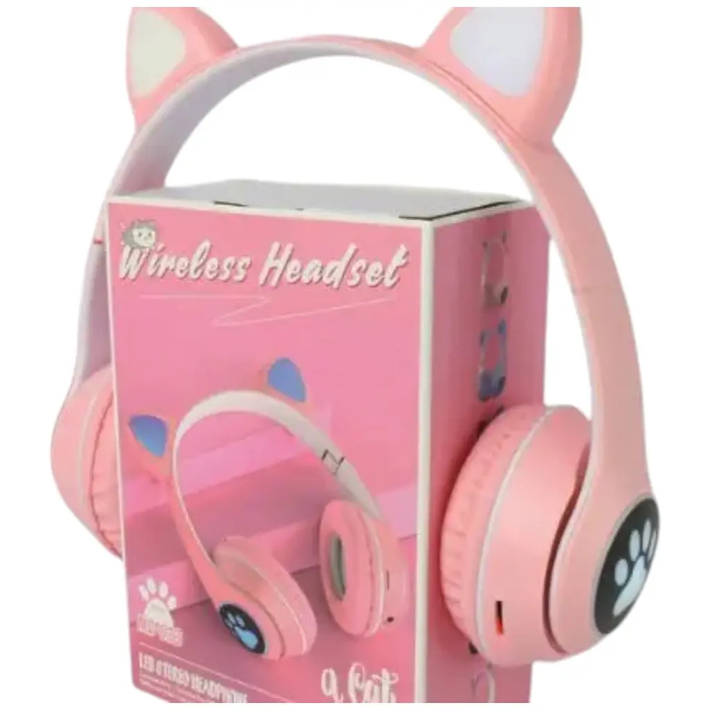 Детские наушники Cat MZ-023 Bluetooth RGB подсветка FM microSD с кошачьими ушками розовый - фото 3