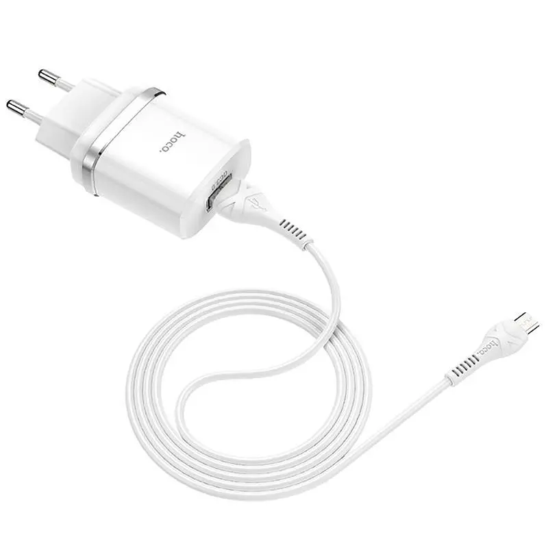Мережевий зарядний пристрій Hoco 1USB C12Q 3 A White + USB Cable XiaomicroUSB - фото 3