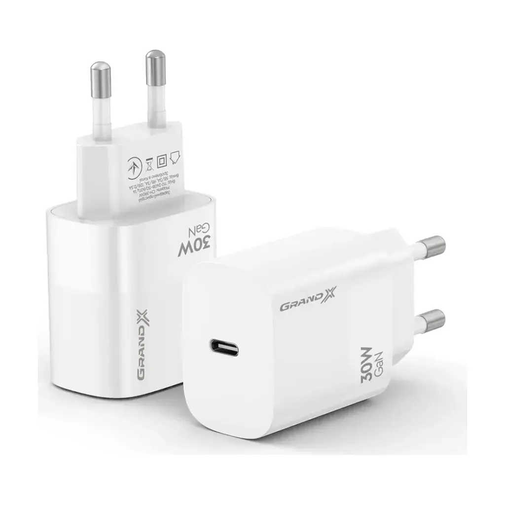 Зарядний пристрій Grand-X GaN USB-C 30W QC3.0 white (CH-390W) - фото 4