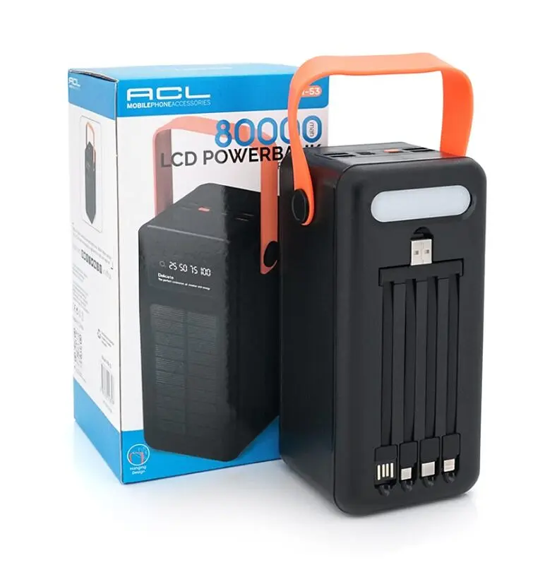 Универсальная зарядная батарея ACL PW53 Silar 80000mAh + фонарь + комплект кабелей (Черный) - фото 5