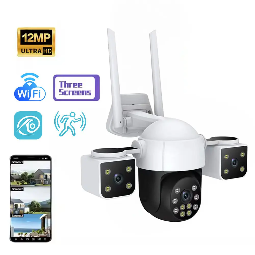 Вулична 4G IP-камера V380 Pro з 3 лінзами панорамне відеоспостереження 360° з нічним баченням без сліпих зон - фото 4