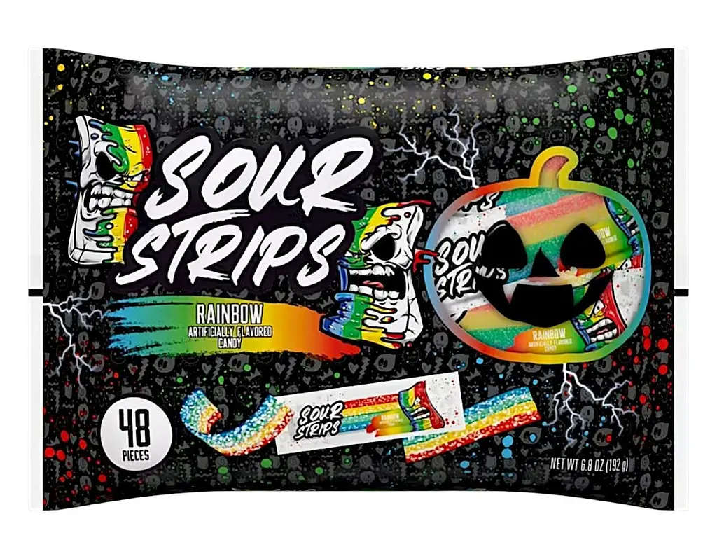 Жувальні цукерки Sour Strips Rainbow Halloween Candy 48шт, 192г