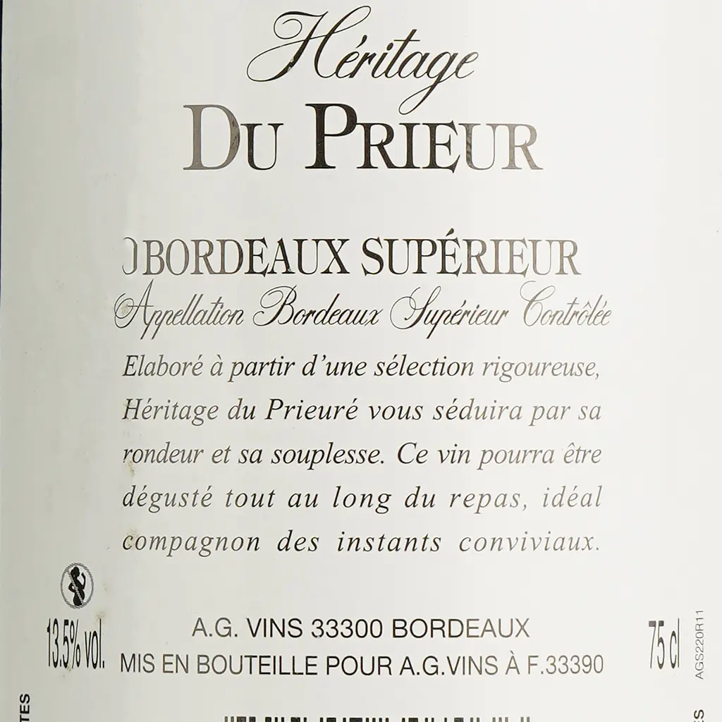 Вино Heritage Du Prieur Bordeaux Superieur AOP, красное, сухое, 0,75 л - фото 6