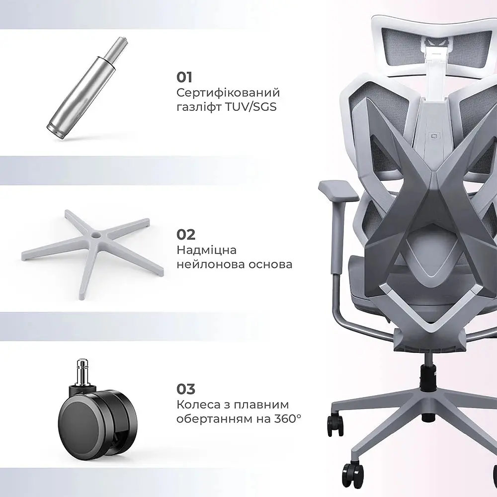 Крісло геймерське Sihoo Xallking X5C Mesh Grey (X5FC-N101) - фото 14