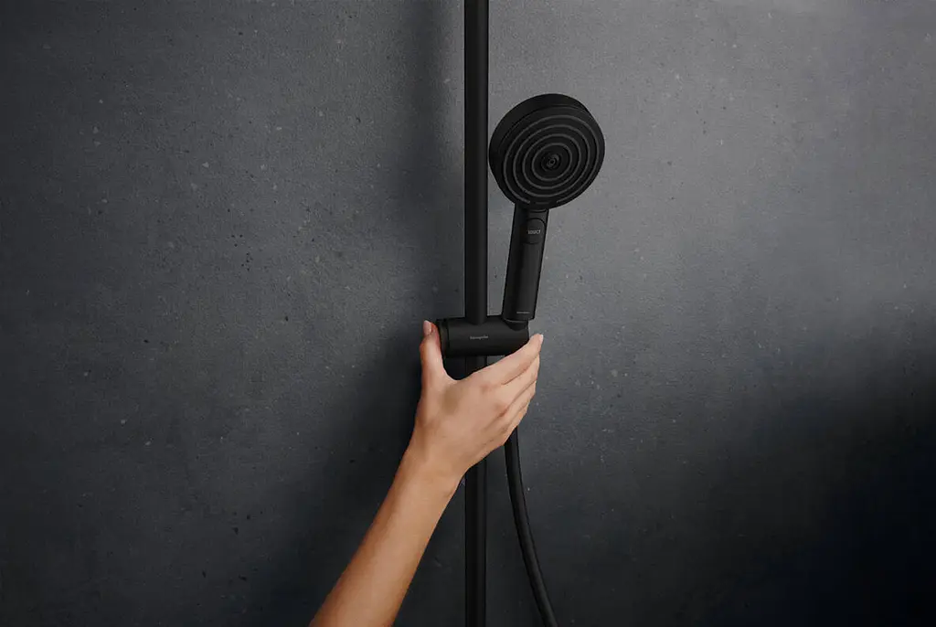 Душова система з термостатом Hansgrohe Pulsify S Puro Showerpipe EcoSmart 260 1jet matt black 24237670 - фото 3