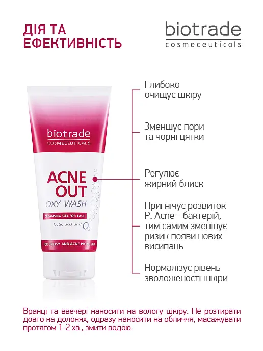 Очищаючий гель Biotrade Acne Out Oxy Wash Cleansing Gel 50 мл - фото 2