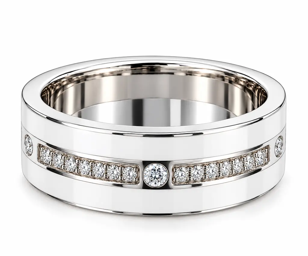 Жіноча обручка Jewellery Continent з білого золота з діамантами та білою емаллю 15 (К-0916)