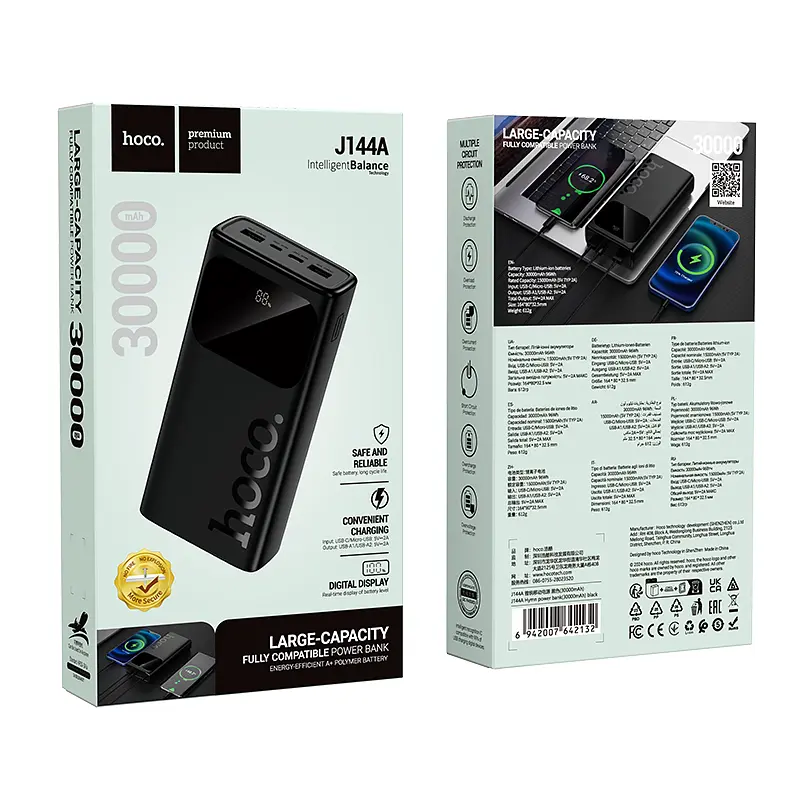 Зовнішній акумулятор HOCO J144A Hymn power bank(30000mAh) Black (6942007642132) - фото 2