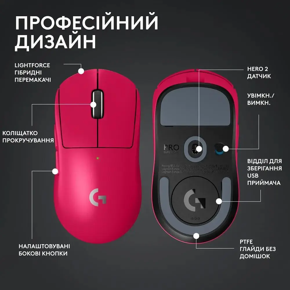 Миша Logitech G Pro X Superlight 2 Lightspeed Wireless Magenta (910-006797) - фото 7