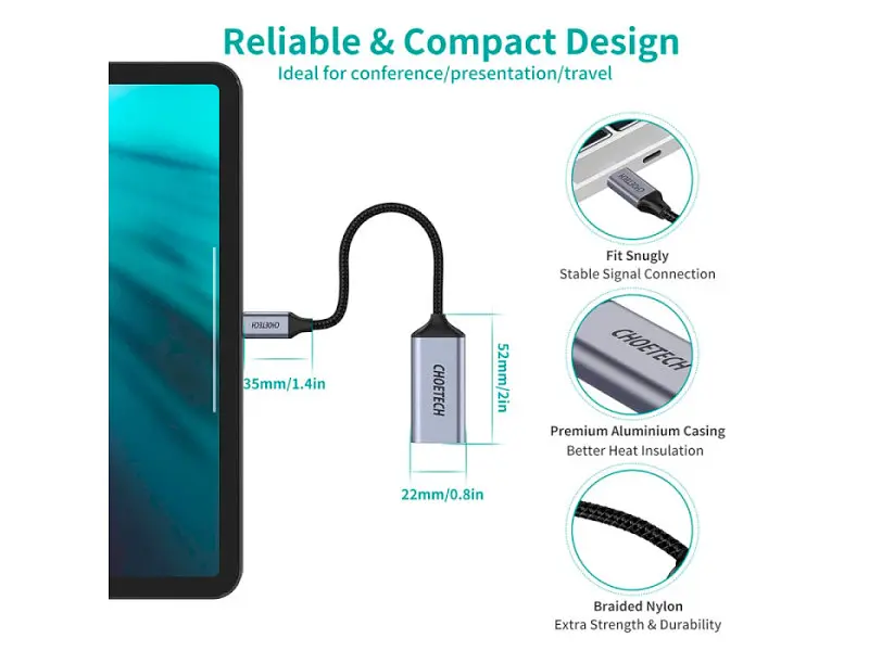 Адаптер Choetech Hub-H11 USB-C - DisplayPort Gray (HUB-H11-GY-V2) - фото 2