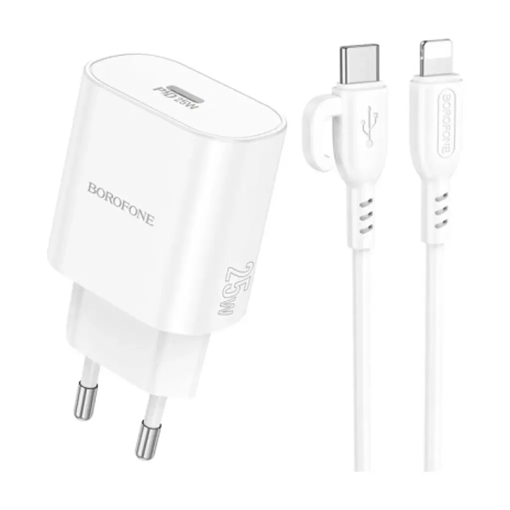 Зарядний пристрій BOROFONE BA82A Platinum USB-C PD25W + cable USB-C to Lightning White (6941991112263) - фото 2