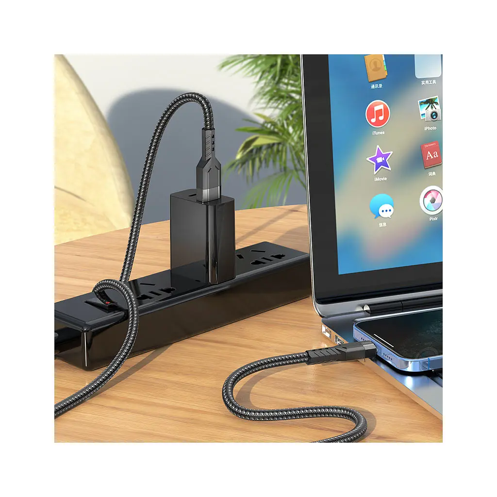 Дата кабель USB 2.0 AM to Lightning 1.2m 2.4A nylon aluminum U110 black HOCO (6931474770561) - фото 4