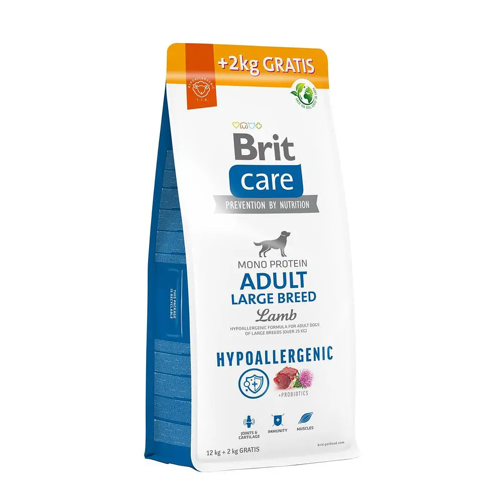 Корм сухий Brit Care Dog Hypoallergenic Adult Large Breed для дорослих собак великих порід гіпоалергенний з ягням 12+2 кг