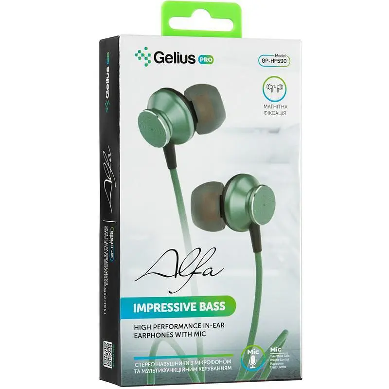 Навушники HF Gelius Pro GP-HF590 Alfa Green with Xiaomic + button call answering - фото 2