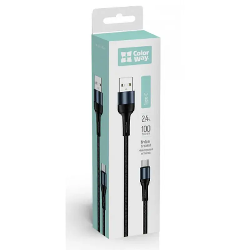 Дата кабель USB 2.0 AM to USB-C 1.0m nylon black ColorWay (CW-CBUC045-BK) - фото 7
