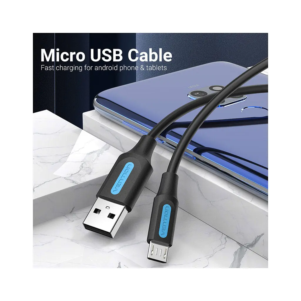 Дата кабель USB 2.0 AM to Micro 5P 1.0m 3A black Vention (COLBF) - фото 2