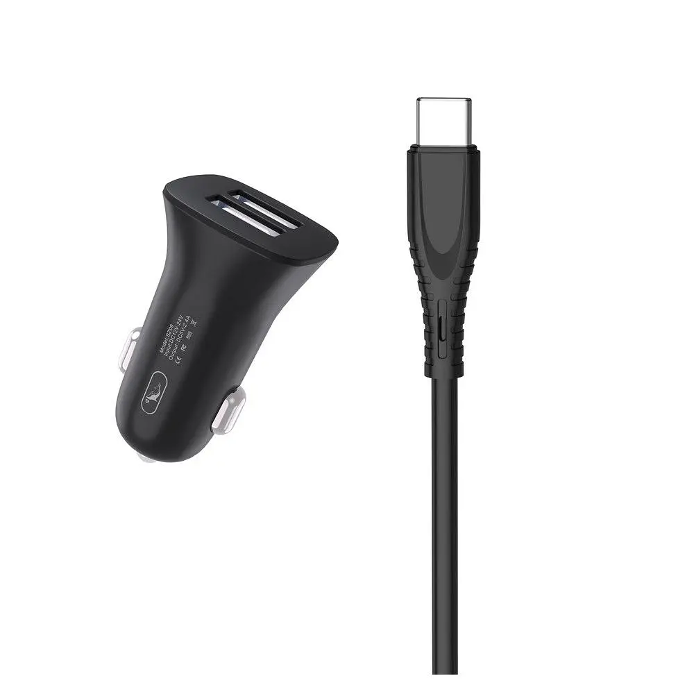 Автомобільний зарядний пристрій SkyDolphin SZ09T (2USB, 3.4A) Black + кабель Type-C (AZP-000110) - фото 4