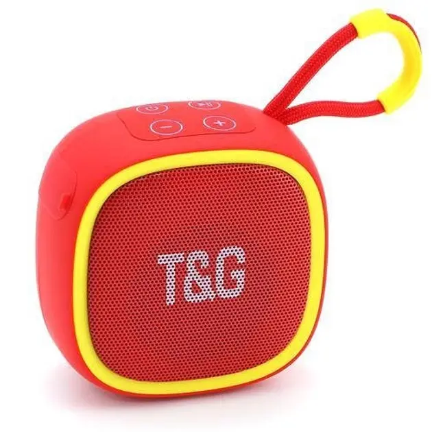 Портативна акумуляторна колонка 5W Bluetooth BT/USB/TF/FM з ремінцем та світломузикою TG 659 червона