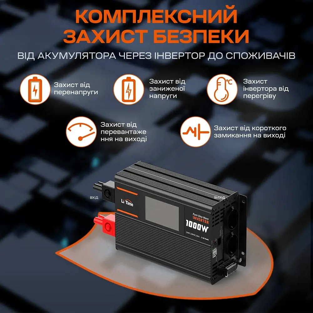 Автономний однофазний інвертор 1kW/12V LiTime L12V1KW-EN-D (44-00526) - фото 22