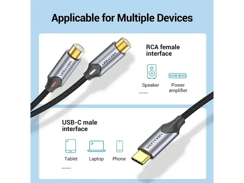 Перехідник Vention USB Type-C - 2 RCA 0.5 м Black (BGVHD) - фото 6