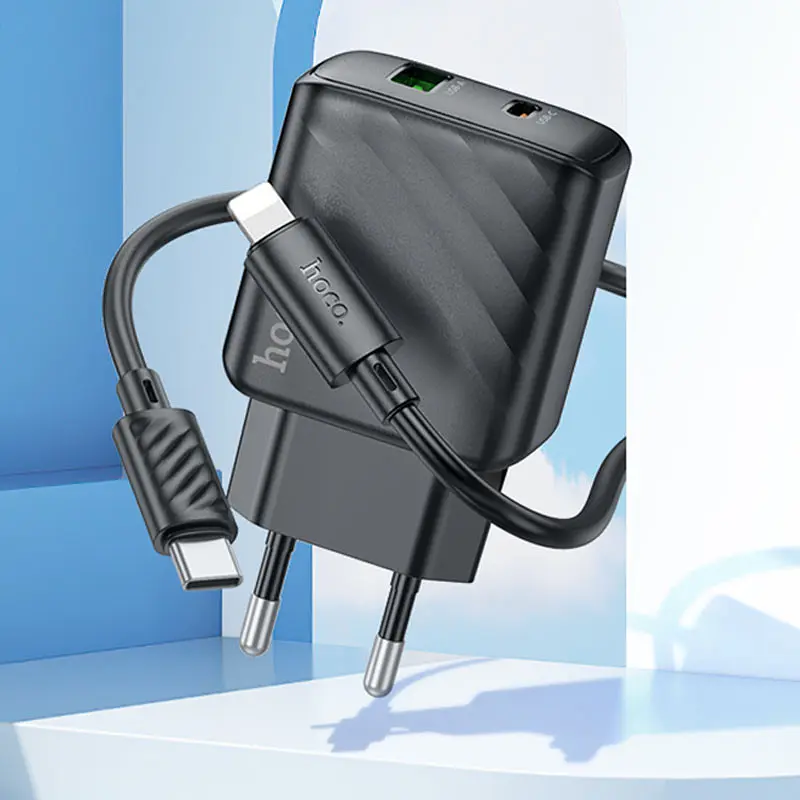 СЗУ Hoco CS23A Sunlight PD30W+QC3.0 (1USB-A/1C) + кабель Type-C to Lightning Black - фото 3