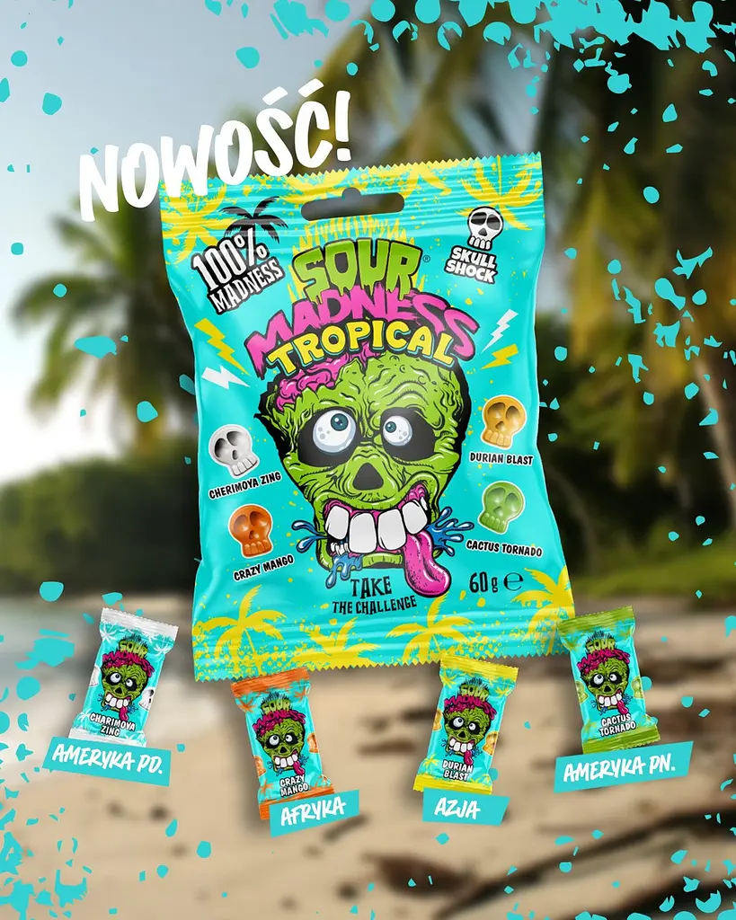 Кислі льодяники Sour Madness Tropical у вигляді черепа 60г - фото 2