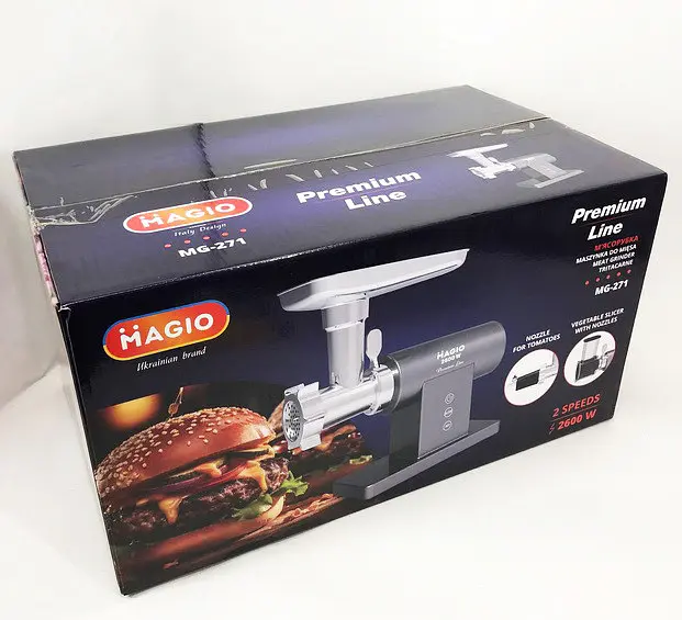 Електрична м'ясорубка з реверсом Magio МG-271 м'ясорубка 3 в 1 соковитискач, овочерізка Сірий 2600 Вт - фото 10