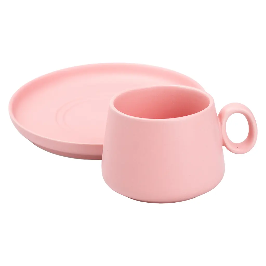Чашка с блюдцем Happy Life в нордическом стиле керамическая 300 мл розовая HP7209P - фото 3