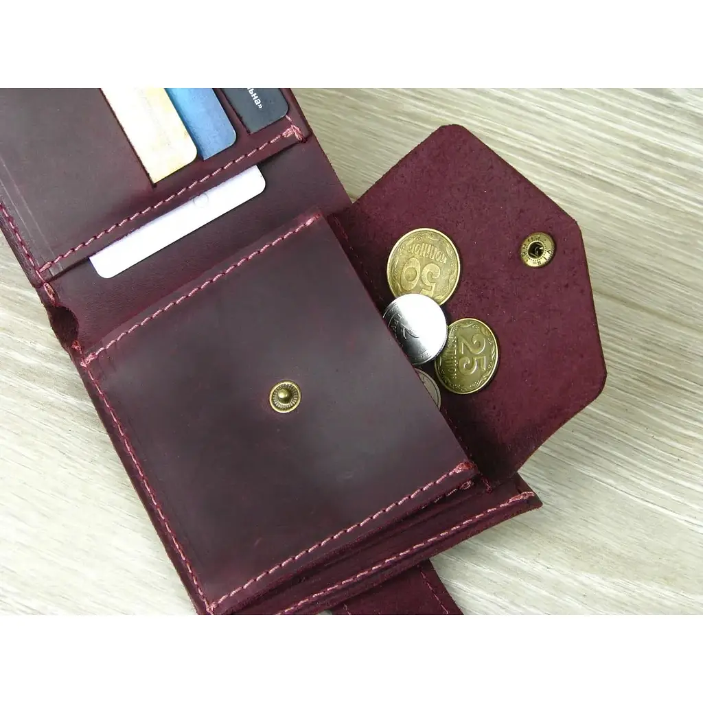 Женское портмоне GS кожаное бордовое - фото 7