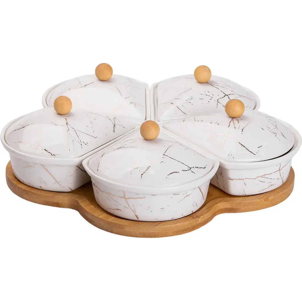 Менажница Yiwu фарфоровая 5 секций на поворотной подставке HP-1217 - фото 3